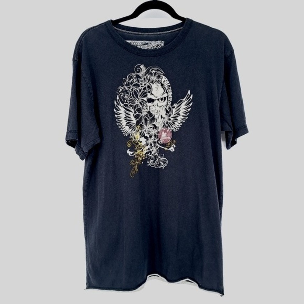 Billabong Custom Cut Floral‎ Winged Skull Graphic Print T Shirt Size Large